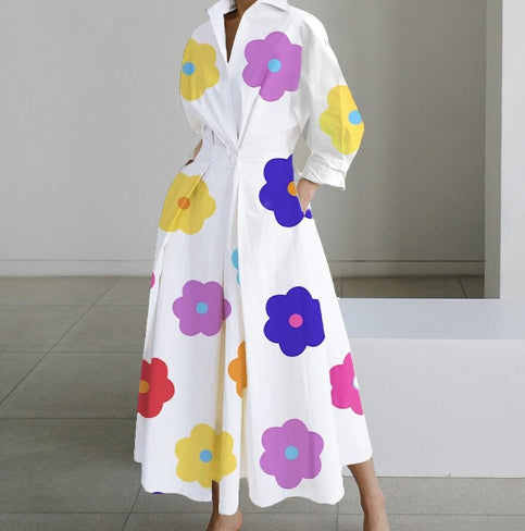 Robe Femme Taille Élastique et Manches Longues
