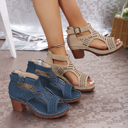 Sandales Élégantes Femme à Talons Carrés
